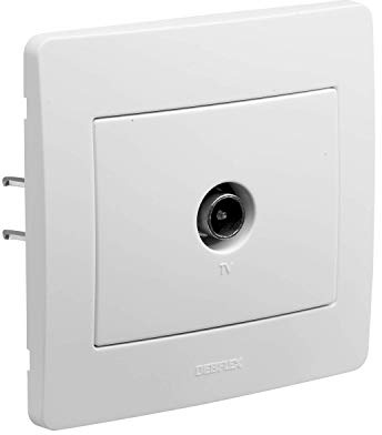 DEBFLEX - DIAM2 - Prise TV Murale - Connexion TV ou Décodeur TNT - Installation Encastrée - Fixation à Griffes/Vis - Blanche - 85 x 82 x 33 mm
