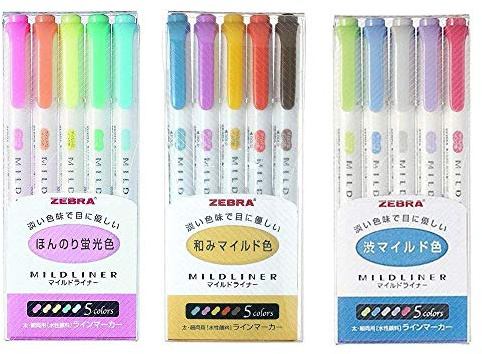 Textmarker-Seet, 15 Farben – Zebra Mildliner, weich, doppelseitig
