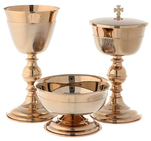 Holyart Calice ciboire et coupe de communion crénelés or, Patène