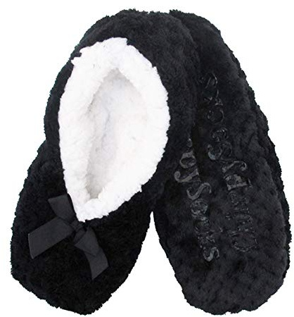BambooMN Adult Super Soft Warm Cozy Fuzzy Soft Touch Sleeper Slippers Non-Slip Lined Socks – Black – Large (UK Size 6-7)