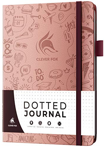 Clever Fox Dotted Journal 2.0 – Compact Planning and Sketching Dot Grid Notebook 120 GSM Thick, No-Bleed Paper – Planner with Pen Loop, Pocket, Ribbons, Stickers – A5 – Rose Gold