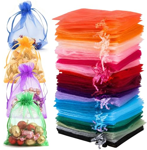100 Stück Organzasäckchen, 10 × 12 cm Bunte Organza Beutel mit Kordelzug, Schmuckbeutel für Süßigkeiten, Schmuck, Hochzeiten, Geschenke
