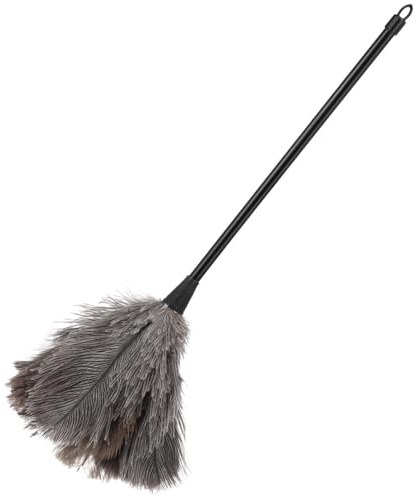 ULTECHNOVO Plumero de Avestruz con Mango Largo de Plástico Ligero, 40 cm, para Limpiar Polvo con Delicadeza sin Rayar Muebles, Ideal para Hogar, Oficina y Coche