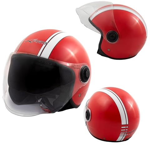 Hjälm Moto Jet visir grafisk vit Scooter ECE 22 06 röd L