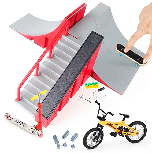 CS COSDDI Finger Skateboard und Rampe Zubehör Set, Fingerboard Skate Park Spielzeug Set, DIY Montage Skate Park Kit Fingerspielzeug Mit Rampe Parks Für Fingersportarten, Geschenk Für Kinder (A)