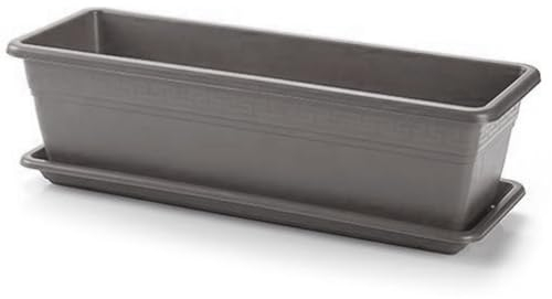 Jardinera eva de plástico con Plato adán 20 litros, 50 cm, Color Gris - PLFT - Maceta para Plantas y Flores Rectangular de plástico con Agujeros de Drenaje