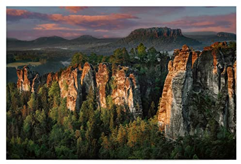 artboxONE Poster 45x30 cm Natur Bastei am Morgen - Bild elbsandsteingebirge elbsandsteingebirge felsen