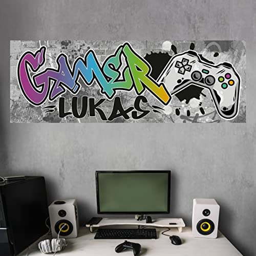 tjapalo®vr210 Xtra-Robustes Gamer Poster Mit Namen - Wandbild für Gaming Zimmer - Cooles Bild für die Wand - Für Teenager, Größe: B100xH36cm