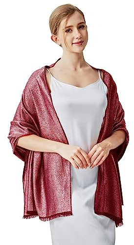 vimate Red Evening Shawl, Ladies Sparkle Glitter Pashmina Wraps Scarf Wedding Shawl for formal Dress (UK-Red & Silver)
