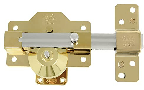 Amig - Cerrojo de Sobreponer de Alta Seguridad para Puertas de Madera, Mod. 8 PLUS, 90 x 154 mm, Con Cilindro Redondo de Seguridad y Pestillo, Acero Dorado