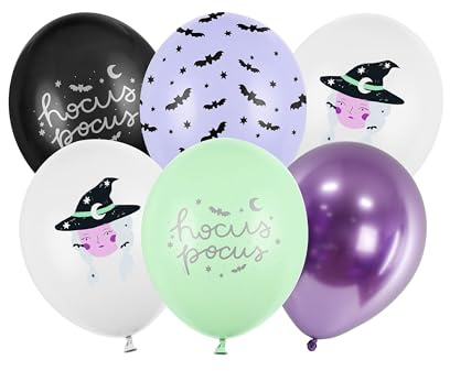 PartyDeco Luftballons Hocus Pocus Hexen 30cm 6er Set - Ballons für Helium oder Luft - Latexballons für Hexenparty Halloween Kindergeburtstag - Ballonset als Halloweendeko - Farbmix