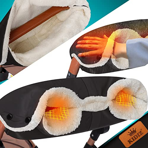 KIDIZ® Guanti scaldamani per passeggino, con caldo materiale felpato e cotone, interno impermeabile, antivento, misura universale per tutti i passeggini