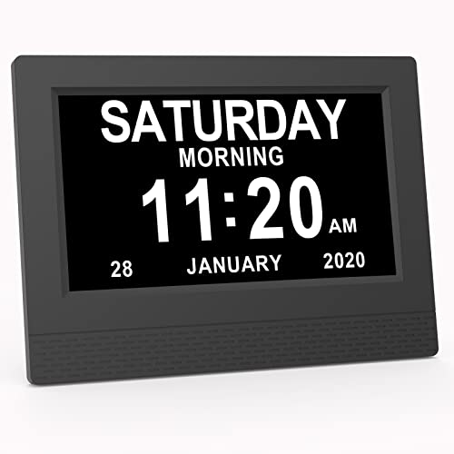 SINOIDEAS Digitaler Wecker, Digitaler Kalender, Demenzuhr für Senioren mit Benutzerdefinierten Erinnerungen (Schwarz, 7 Zoll)