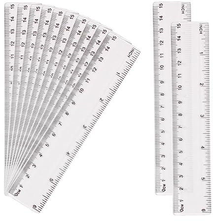 12 Pcs Plastic Rulers - 15cm Clear Transparent Straight Shatter Resistant Ruler, Measuring Tool for Students & Office