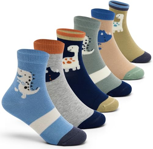 Lot de 6 Paires Chaussette enfant sans couture chaussettes dinosaure enfant chaussettes garcon coton pour toute la saison 27-30/5-7 Ans