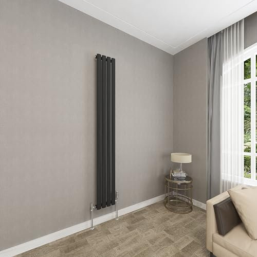 Sky bathroom | 1800x236mm - Modern Black Vertical Single Panel Oval Column Radiator Central Heating Designer Radiator