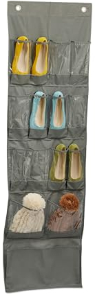 Relaxdays Schuhorganizer, 15 Fächer, Tür-Schuhregal hängend, HBT: 158 x 47,5 x 5 cm, Schuhaufbewahrung, grau/transparent