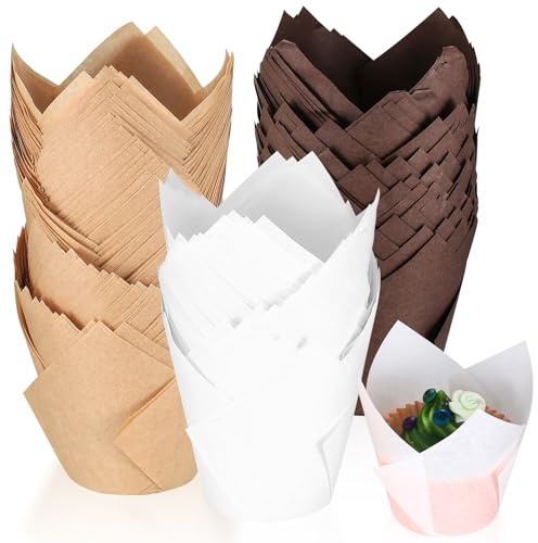 Lot de 200 caissettes à muffins en papier naturel sulfurisé, Moule Tulipe pour muffins, pour pâtisserie, mariage, fête d'anniversaire