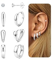 JeweBella Orecchini Cerchio Donna Oro Placcato 18K Orecchini a Cerchio Orecchini a Lobo Set Ipoallergenico leggeri Orecchini Argento Oro per Multi Piercing Orecchio