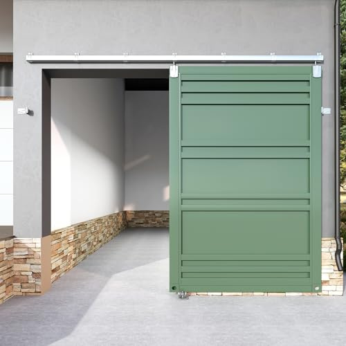 HARDJULAN 10FT Heavy-Duty Galvanized Steel Exterior Sliding Barn Door Hardware Kit, 450 lbs Capacity,Kit for Outdoor,Fit for MAX 1 Door Width 60in