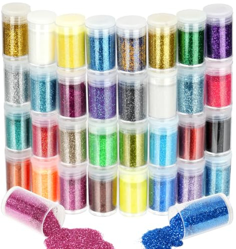 URAQT 32 Couleur Poudre de Paillettes,32 x 8g (324g) Paillettes Loisirs Creatifs,Paillette Maquillage Glitter Fines pour Ongles Nail Art,Maquillage,Corps,les Loisirs Créatifs,Création de Cartes