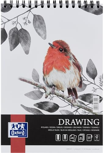 Oxford Artistic Zeichenblock A5 50 Blatt, Zeichenblock mit Doppelspirale, Sketchbook, Kunstblock 160g/m² säurefreies Papier, Zeichenheft mit stabiler Rückpappe, Skizzenheft für Zeichnen & Skizzen