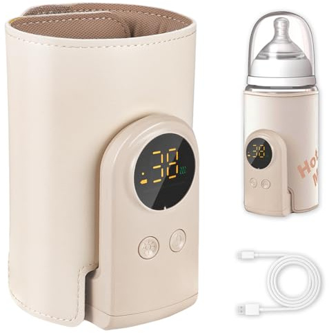Flaschenwärmer Baby unterwegs mit 6-Temperaturstufen (38°C-50°C) - USB-C Flaschenwärmer für Unterwegs, Kompakt in Reisegröße, Intelligentes LCD & Thermikontrolle für Milch/Beikost, Inkl. Isoliertasche