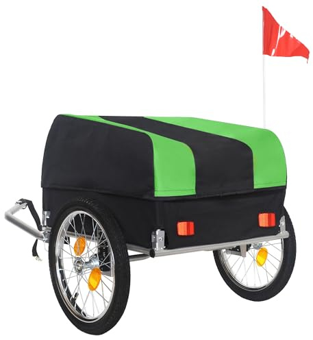 100 Lbs Folding Bike Cargo Trailer, Heavy Duty Bicycle Trailer with Removable Cover & 16 All-Terrain Wheels for Camping Groceries (Green)