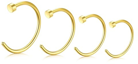 LAURITAMI 4 Pezzi Piercing Naso Finto 20g Acciaio Inox Falso Anello Cerchio C Forma Piercing Naso Labbro Orecchino Tragus Setto Gioielli Per Gli Uomini Donne, 6/8/10/12mm Oro