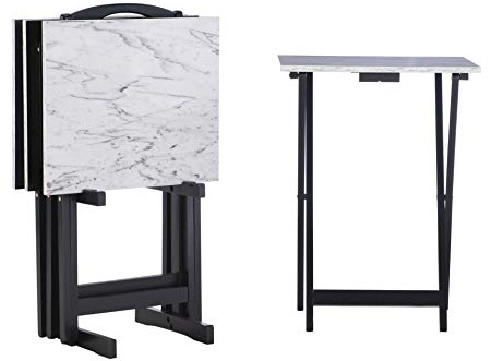 Linon Tray Table Set, 15.75D x 18.9W x 26.38H, White
