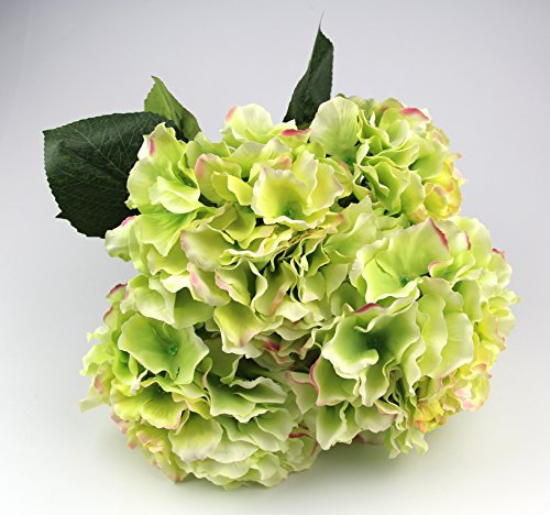RayLineDo® Pack of 4PCS Artificial Green Hydrangea Silk Flower 5 Big Heads Bouquet Home Decoration