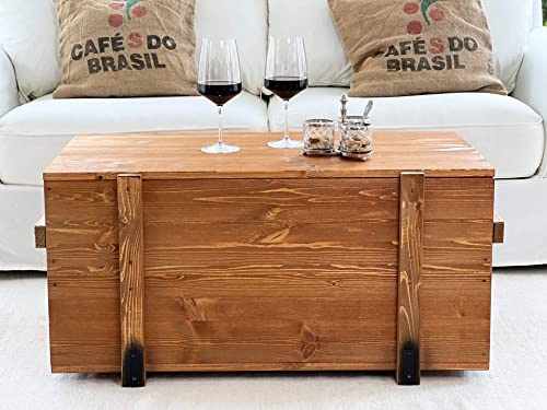Uncle Joe´s baúl Mesa baúl Mesa Estilo Vintage Shabby Chic de Maciza de Madera en Color marrón con Espacio y Tapa Caja de Madera Mesa Auxiliar rústico Salón Mesa Mesa de Madera Color Nogal