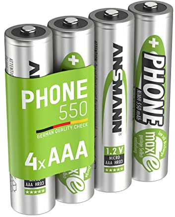 ANSMANN Piles AAA mAh NiMH 1,2 V rechargeables (lot de 4) – Piles rechargeables pour téléphone fixe sans fil, babyphone, talkie-walkie – Accumulateurs AAA à faible autodécharge