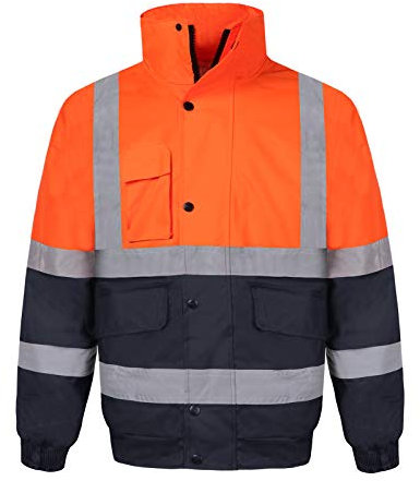 Yukirtiq Herren Warnschutz Arbeitsjacke Wasserfeste Winddichte Pilotenjacke Warnschutzjacke Gepolstert Reflektierende Jacke Winter Arbeitskleidung, Orange+Blau, XXL