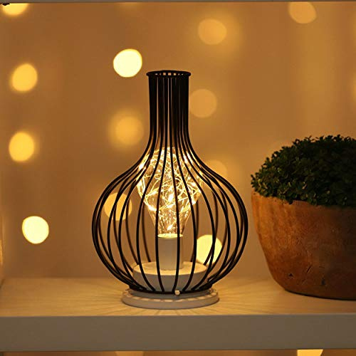 Ulalaza Black Metal Wire Table Lamp Modern Iron Basket Cage Style Night Light Retro Bedside Desk Stand Lights Nightstand for Bedroom Living Room