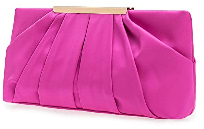 CHARMING TAILOR Clutch Evening Bag Elegant Pleated Satin Formal Handbag Simple Classy Purse for Women (Hot Pink)