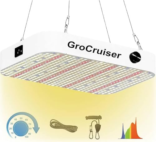 GroCruiser Pflanzenlampe LED mit Dimmfunktion, 600W LED Grow Lampe | Grow Light, UV & IR Vollspektrum Pflanzenlicht für Zimmerpflanzen,Pflanzenwachstumslampe mit Daisy Chain Funktion