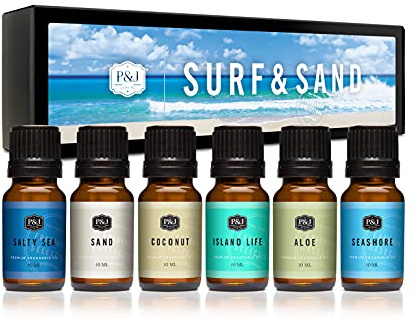 P&J Trading Fragrance Oil Surf & Sand Set | Salty Sea, Sand, Coconut, Island Life, Aloe, Seashore Candle for Candle Making, Freshie Scents, Soap Making Supplies, Diffuser Oil Scents