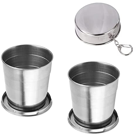 2 Stück 250ml Edelstahl Faltbare Tasse, Faltbarer Reisebecher, Versenkbare Zusammenklappbare Reisebecher, Tragbar Teleskop Becher Wasser Tasse für Picknick, Camping, Outdoor-Wanderreisen