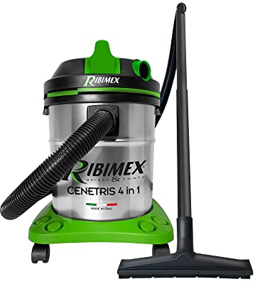 Ribimex Cenetris by RIBIMEX-PRCEN010IT-Bidón aspira Cenizas, sólidos y líquidos 20 L-1200 W, Plástico y Metal, Verde, Negro, Acero
