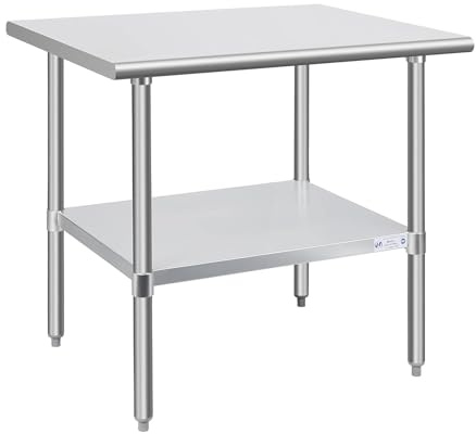 Hally Stainless Steel Table for Prep & Work 30 x 36 Inches, NSF Commercial Heavy Duty Table with Undershelf and Galvanized Legs for Restaurant, Home and Hotel