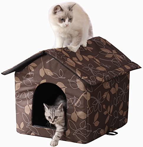 Outdoor Cat House Cat House for Outdoor and Indoor Use - Waterproof Shelter for Cats, Dogs, and Feral Animals (Brown, Large)