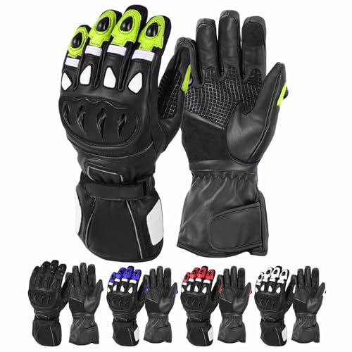 Vaster Moto Guantes de Motocicleta para Hombres y Mujeres protección Dura de Nudillos a Prueba de Viento Impermeable Forro térmico Pantalla táctil Guantes de Dedo Completo (Large, Verde)