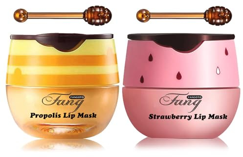 2PCS Honeybalm Lip Mask Lip Balm Set, Honey Strawberry Lip Sleeping Mask Lip Care Set Lip Repair Lipbalm Lip Balms Lip Plumper, Reduce Lip Lines Moisturiser Nourishing for Dry Peeling Cracked Lips