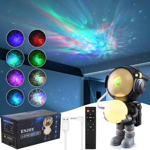 Jinlaili Astronaute - Proiettore di galassia, rotazione a 360°, proiettore di cielo stellato astronauta, proiettore di galassia, luce notturna con nebulosa, timer, proiettore Galaxy Star Light (nero)