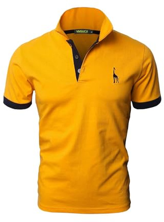 VMSUCIJ Polo Hombres Jirafa Bordado de Algodón de Manga Corta Cclásico Casual Cuello Polo Camisa de Golf con Bolsillos,07 Amarillo,XL