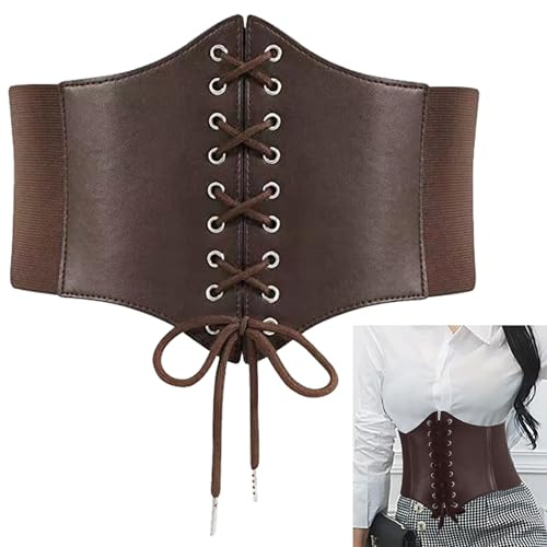 GNAUMORE Cinturón Corset Pirata Mujer, Correa de Piel Elástica Ancha, Cintura de Encaje, Retro Corsé de Cordones