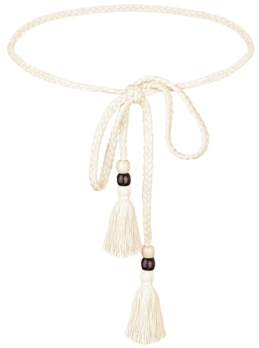 GEEHUA Geflochtener geknoteter Taillengürtel für Damen, Schmaler stoffgürtel Bindegürtel, Boho Taillengürtel mit Seilkette und dünnem Quasten-Kleidergürtel für Damen und Mädchen, Kleider, Röcke