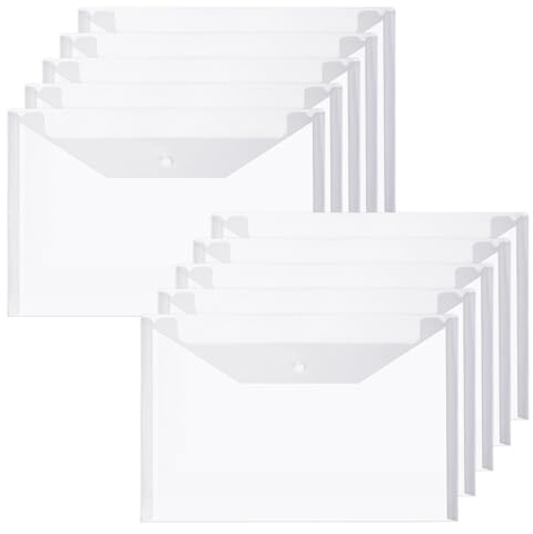 Vicloon 10PCS Pochette Document,Document Dossier Pochette A4 Transparent, Pochettes en Plastique avec Bouton, Pochettes Dossier Pour Stockage Documents Recettes D'Entreprises Organisation