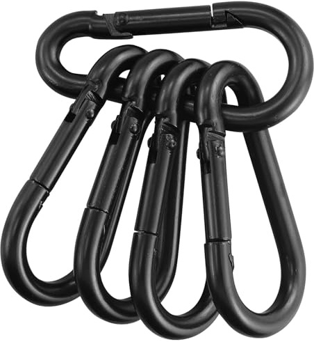 5 mousquetons M6 résistants, 50 kg de charge, diamètre 5,5 mm, crochet de camping en fer massif avec revêtement PE, crochets noirs polyvalents, parfaits pour porte-clés